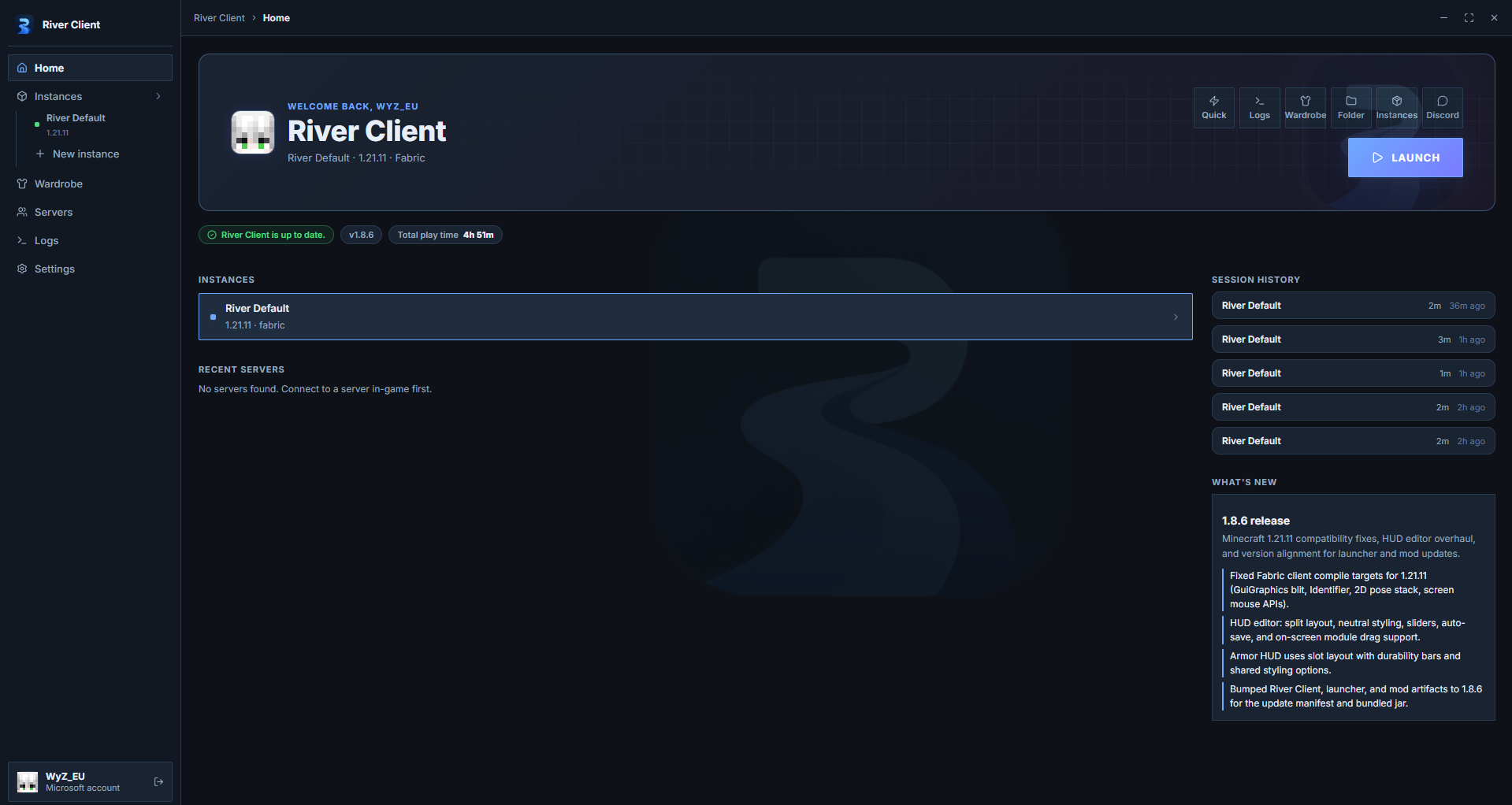 River Client launcher home screen